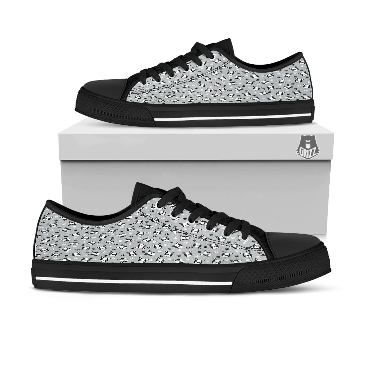 Boston Terrier Faces Cute Print Black Low Top Shoes-grizzshop