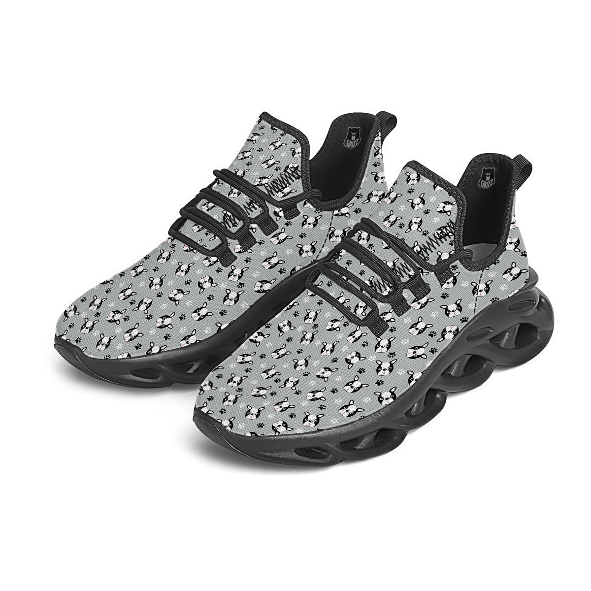 Boston Terrier Faces Cute Print Black Running Shoes-grizzshop