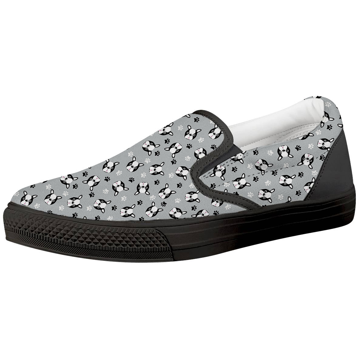 Boston Terrier Faces Cute Print Black Slip On Shoes-grizzshop
