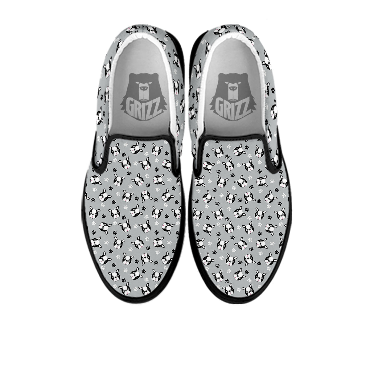 Boston Terrier Faces Cute Print Black Slip On Shoes-grizzshop