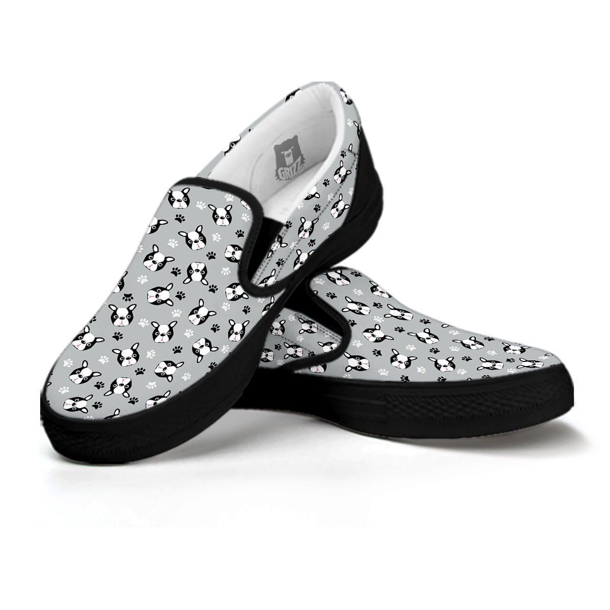 Boston Terrier Faces Cute Print Black Slip On Shoes-grizzshop
