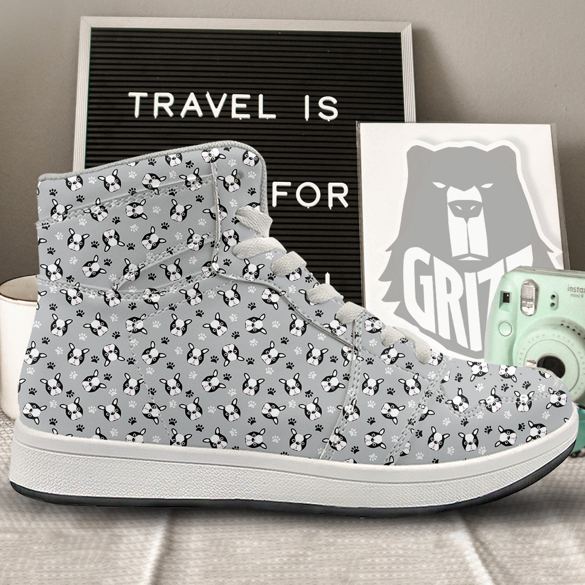 Boston Terrier Faces Cute Print High Top Sneakers-grizzshop