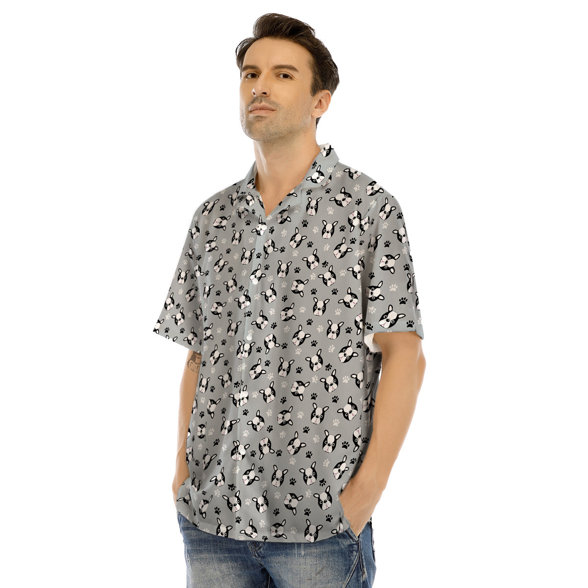 Boston Terrier Faces Cute Print Men's Hawaiian Shirt-grizzshop