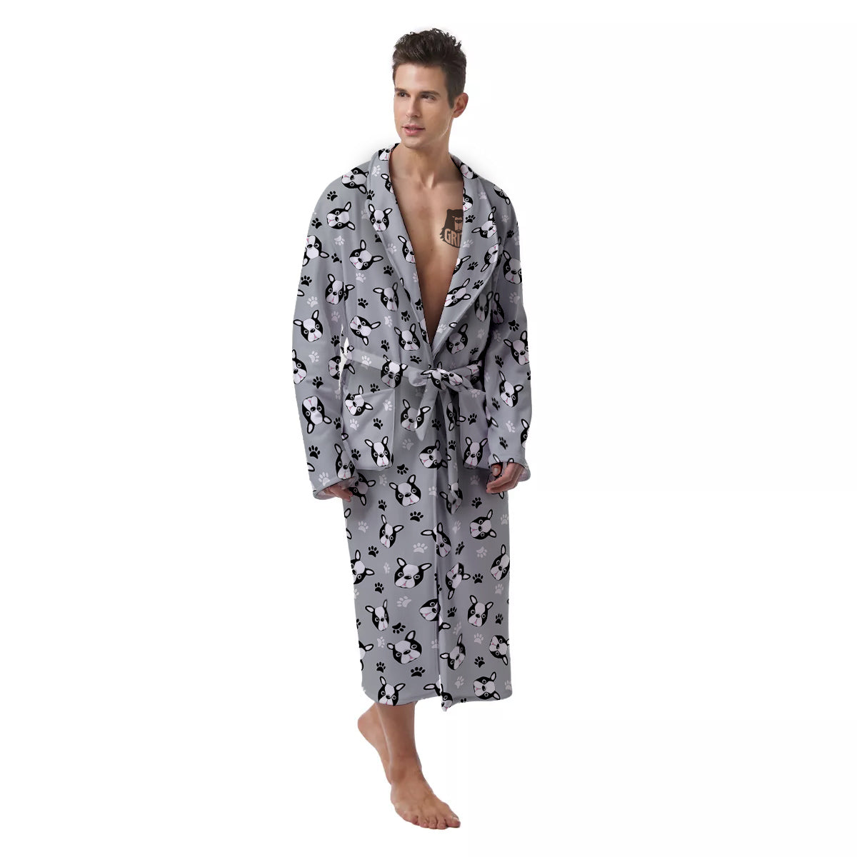 Boston Terrier Faces Cute Print Men's Robe-grizzshop