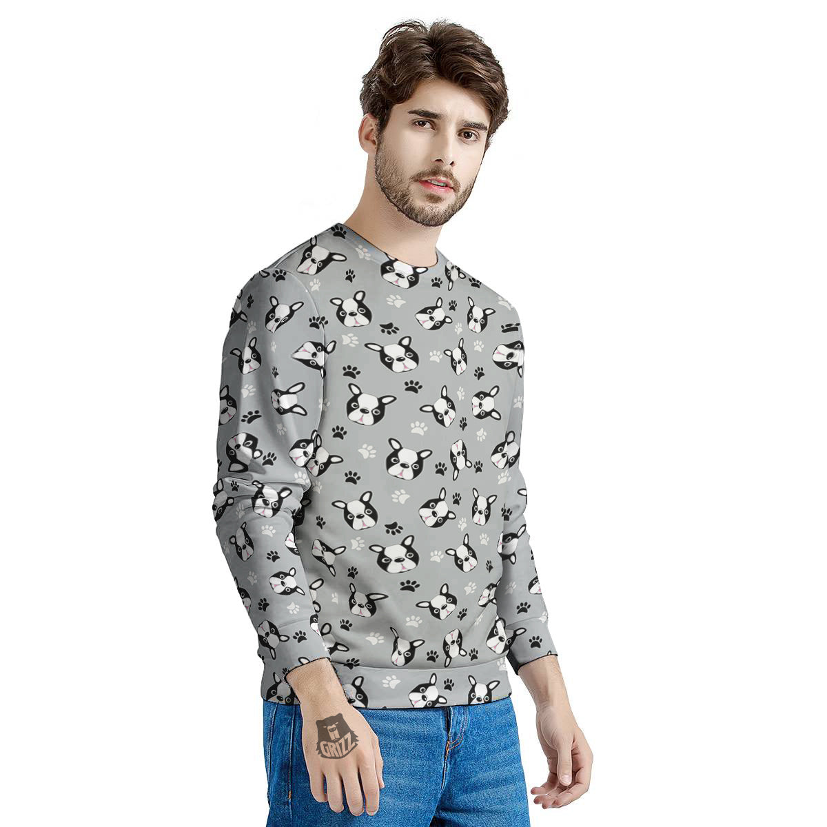 Boston Terrier Faces Cute Print Men's Sweatshirt-grizzshop