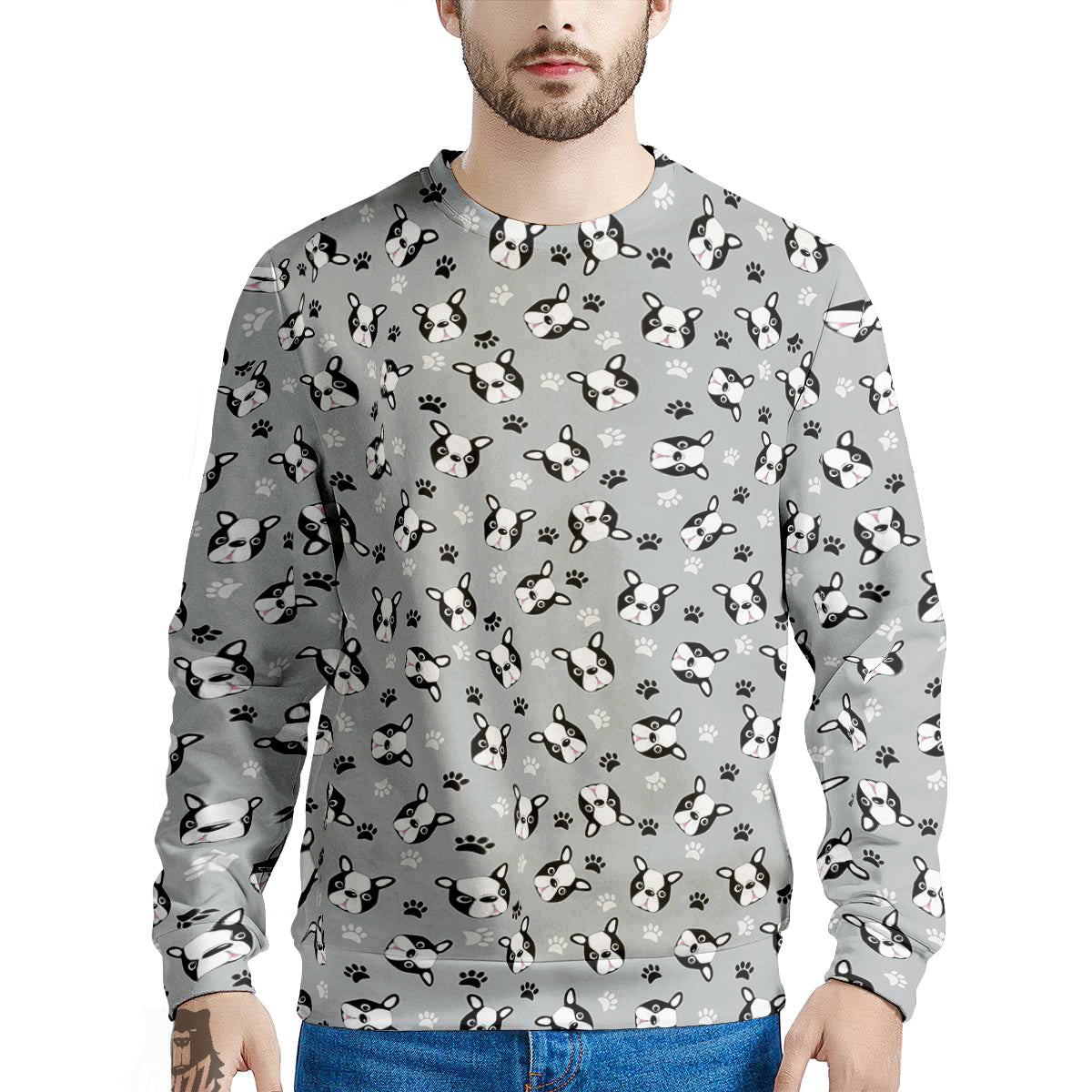 Boston Terrier Faces Cute Print Men's Sweatshirt-grizzshop