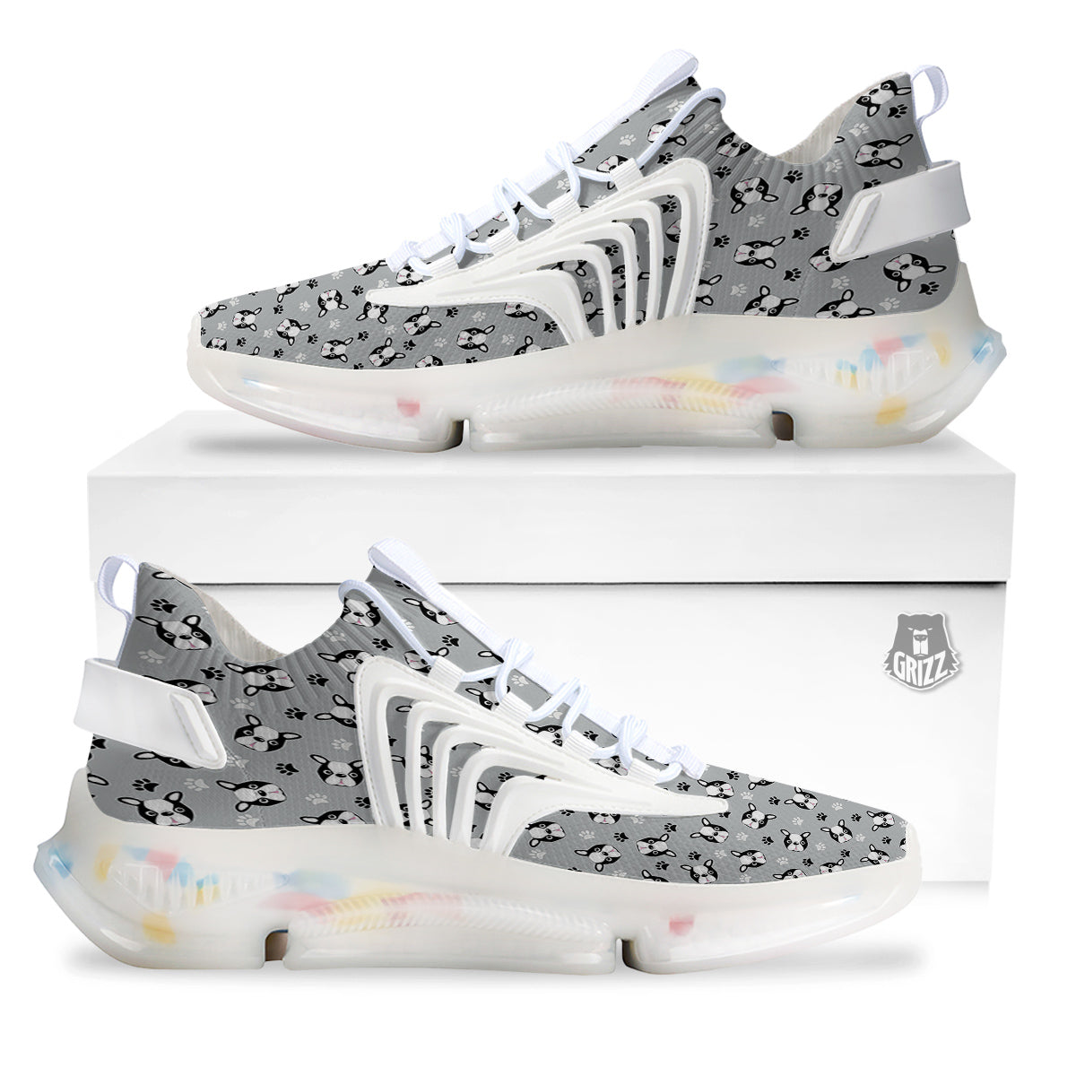 Boston Terrier Faces Cute Print White Gym Shoes-grizzshop