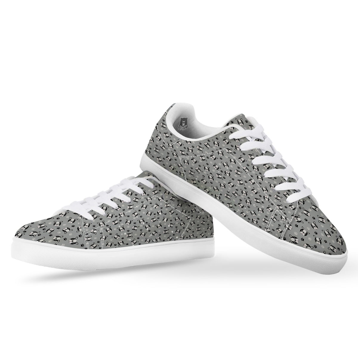 Boston Terrier Faces Cute Print White Low Top Sneakers-grizzshop