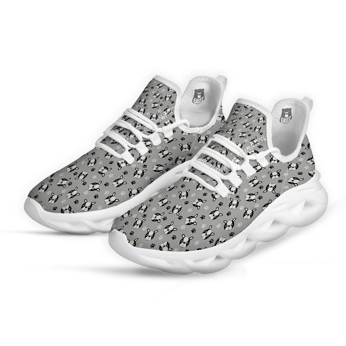 Boston Terrier Faces Cute Print White Running Shoes-grizzshop