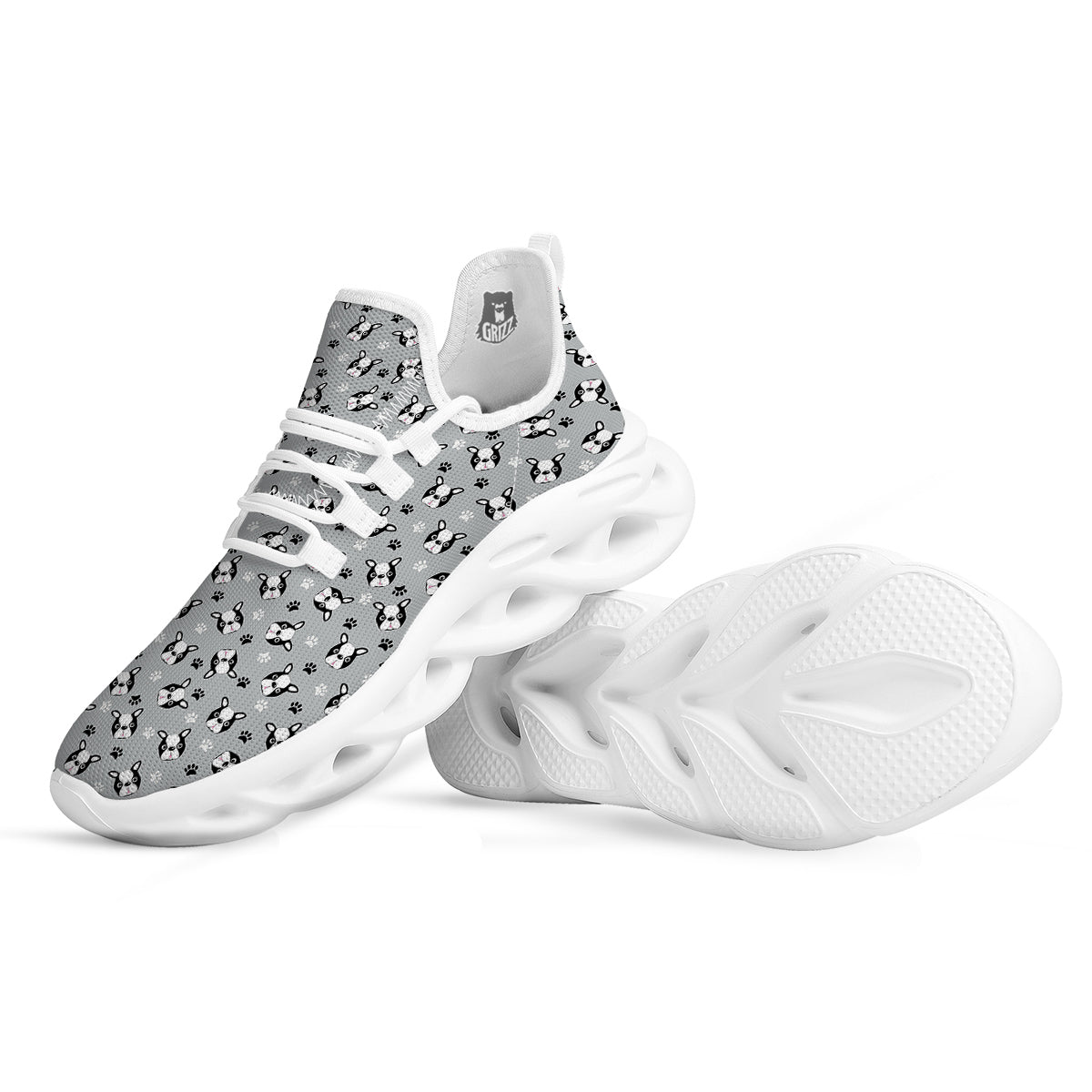 Boston Terrier Faces Cute Print White Running Shoes-grizzshop