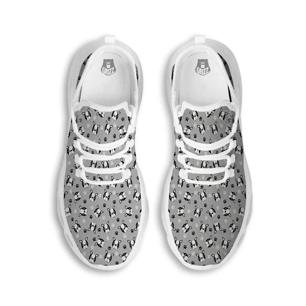Boston Terrier Faces Cute Print White Running Shoes-grizzshop