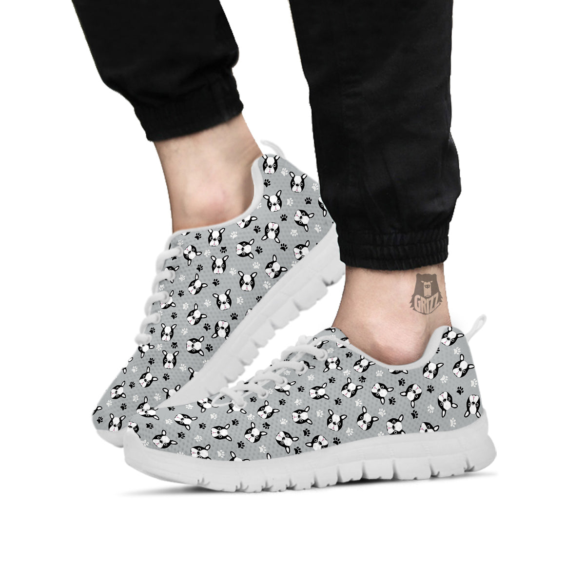 Boston Terrier Faces Cute Print White Sneaker-grizzshop