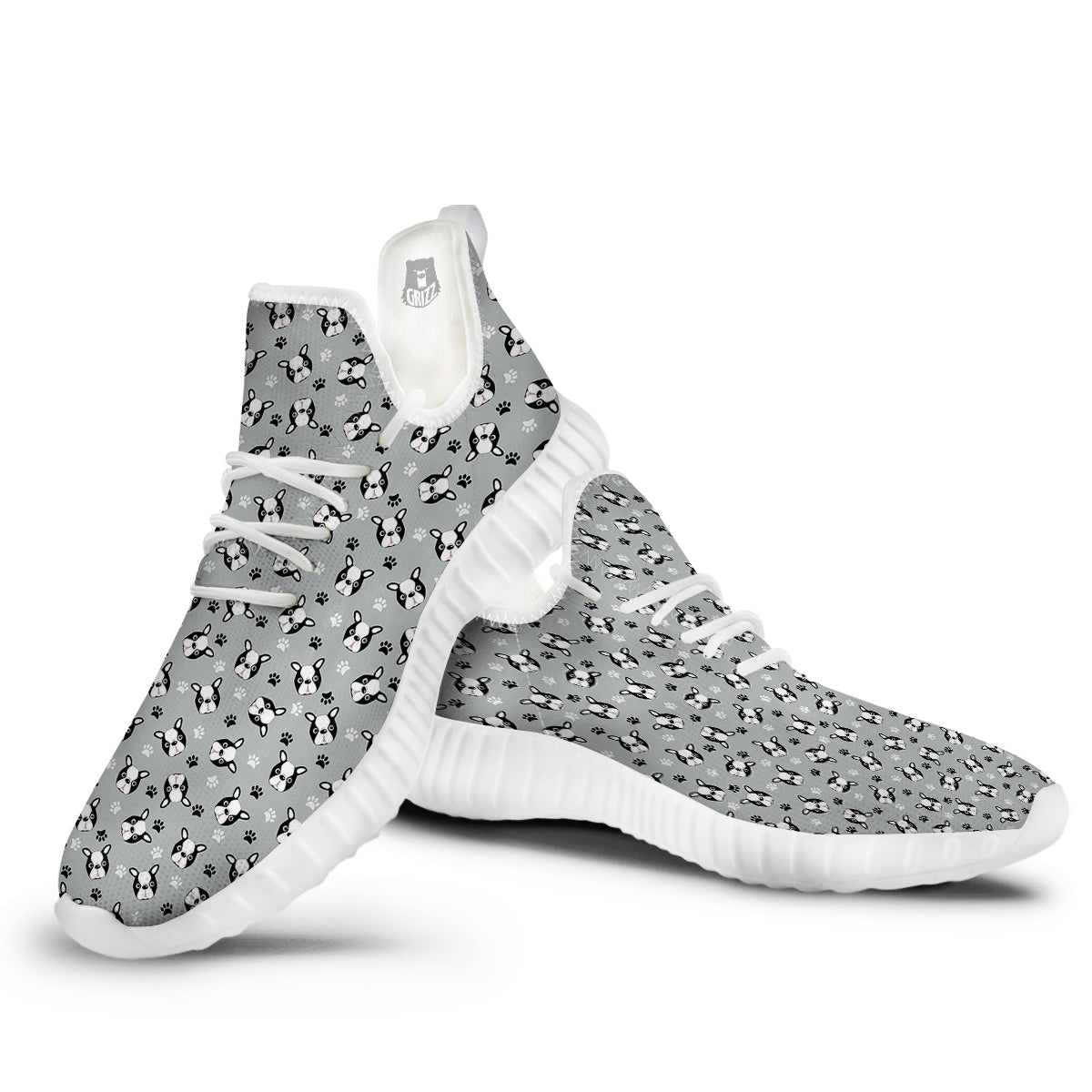 Boston Terrier Faces Cute Print White Walking Shoes-grizzshop
