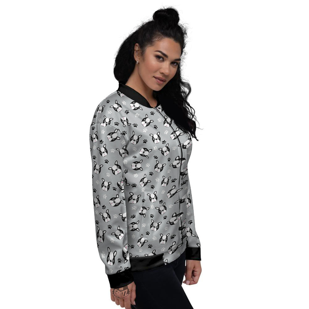 Boston Terrier Faces Cute Print Women's Bomber Jacket-grizzshop