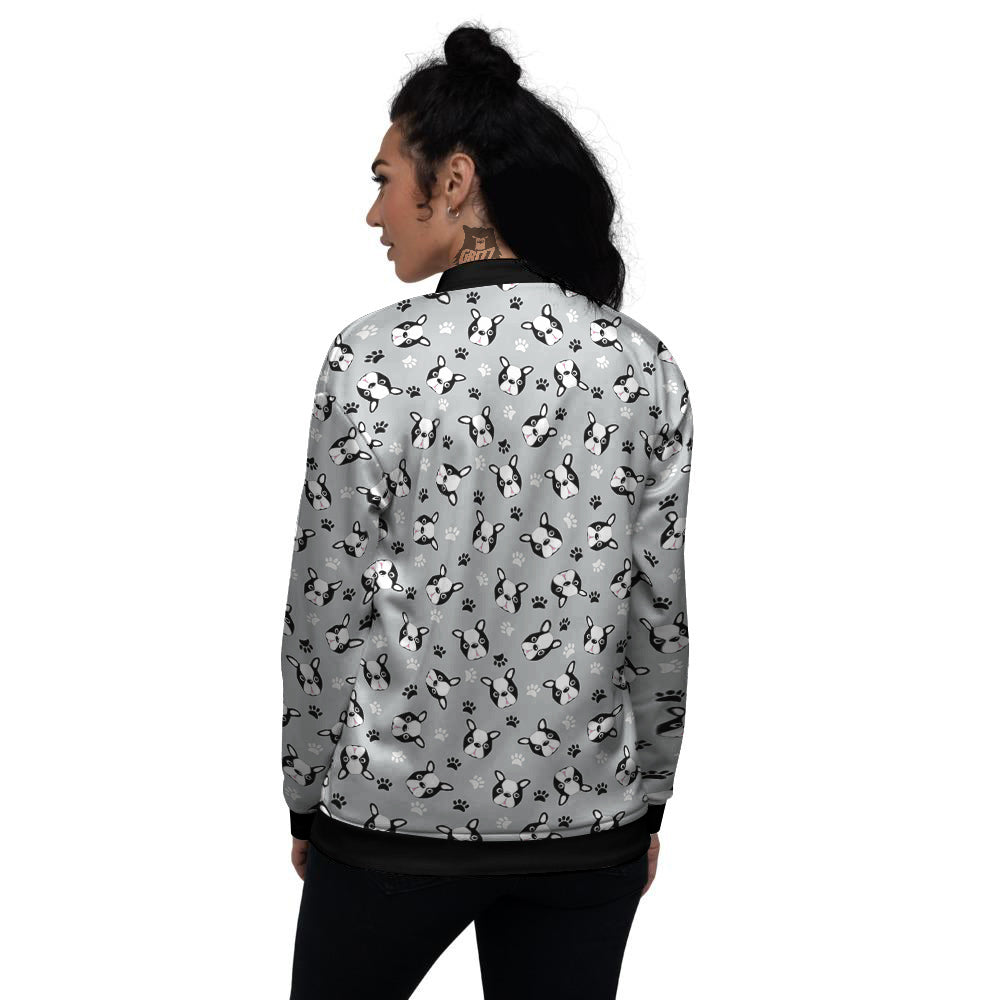 Boston Terrier Faces Cute Print Women's Bomber Jacket-grizzshop