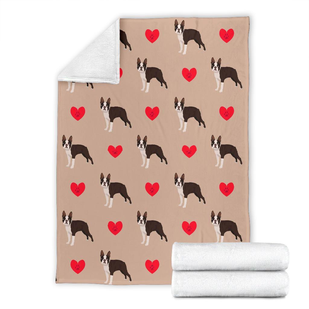 Boston Terrier Heart Paw Pattern Print Blanket-grizzshop