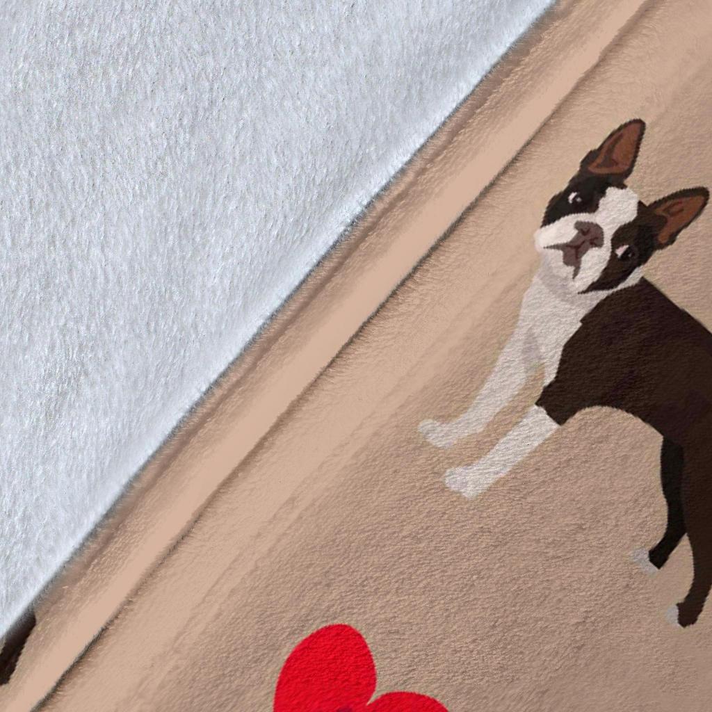 Boston Terrier Heart Paw Pattern Print Blanket-grizzshop