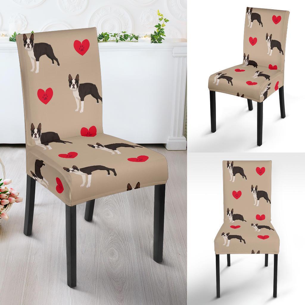 Boston Terrier Heart Paw Pattern Print Chair Cover-grizzshop