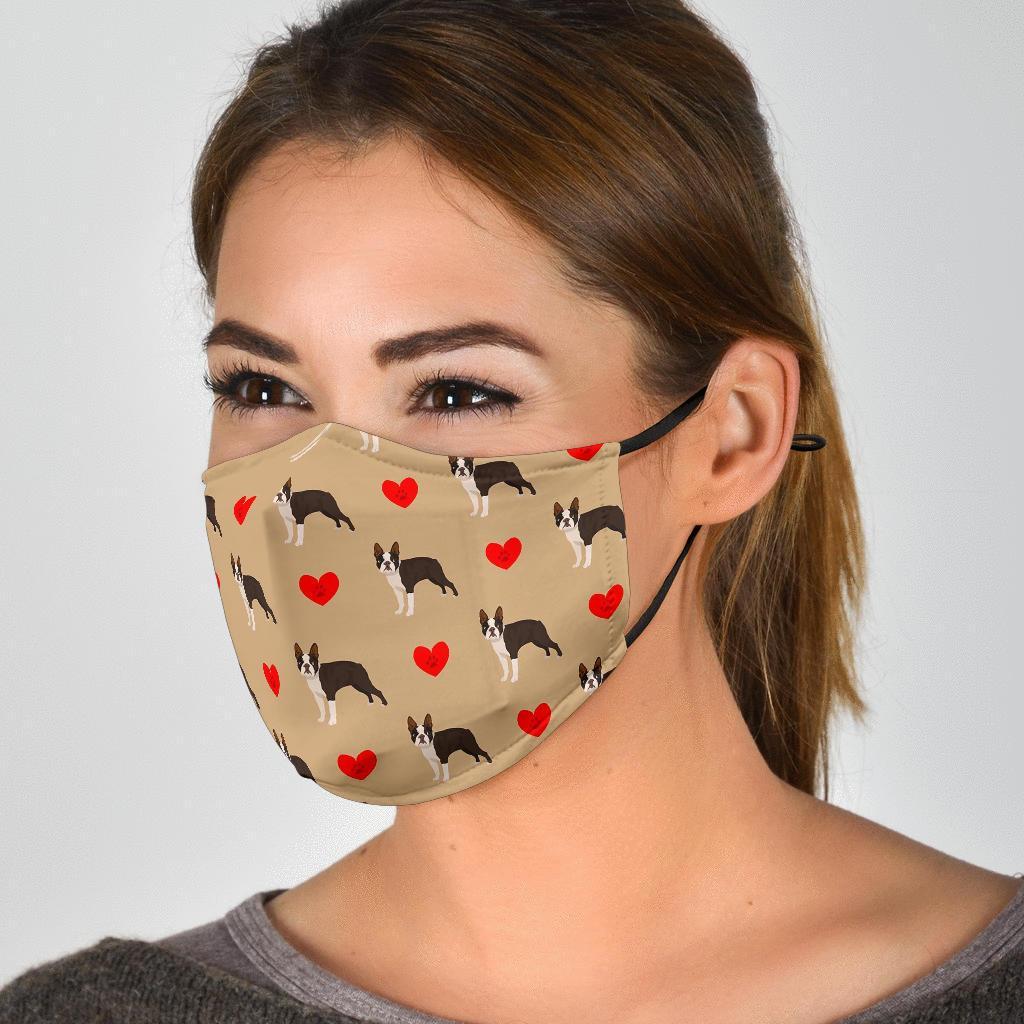 Boston Terrier Heart Paw Pattern Print Face Mask-grizzshop