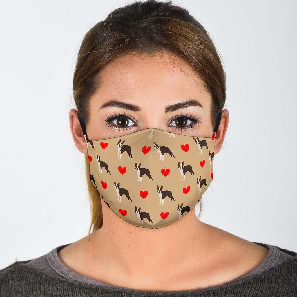 Boston Terrier Heart Paw Pattern Print Face Mask-grizzshop