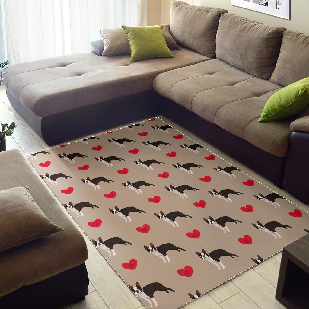 Boston Terrier Heart Paw Pattern Print Floor Mat-grizzshop