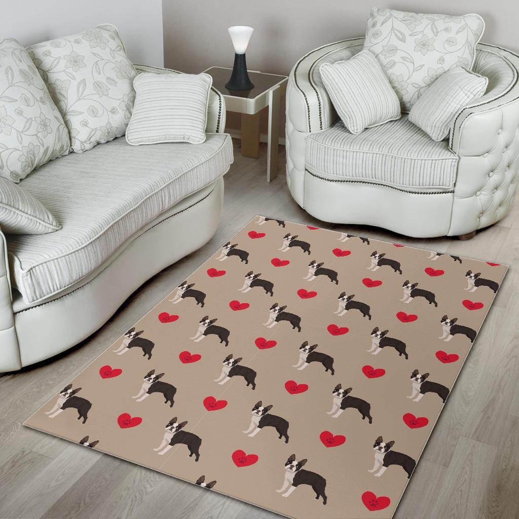 Boston Terrier Heart Paw Pattern Print Floor Mat-grizzshop