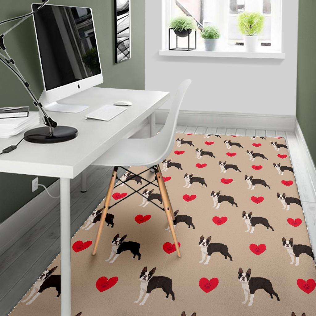 Boston Terrier Heart Paw Pattern Print Floor Mat-grizzshop