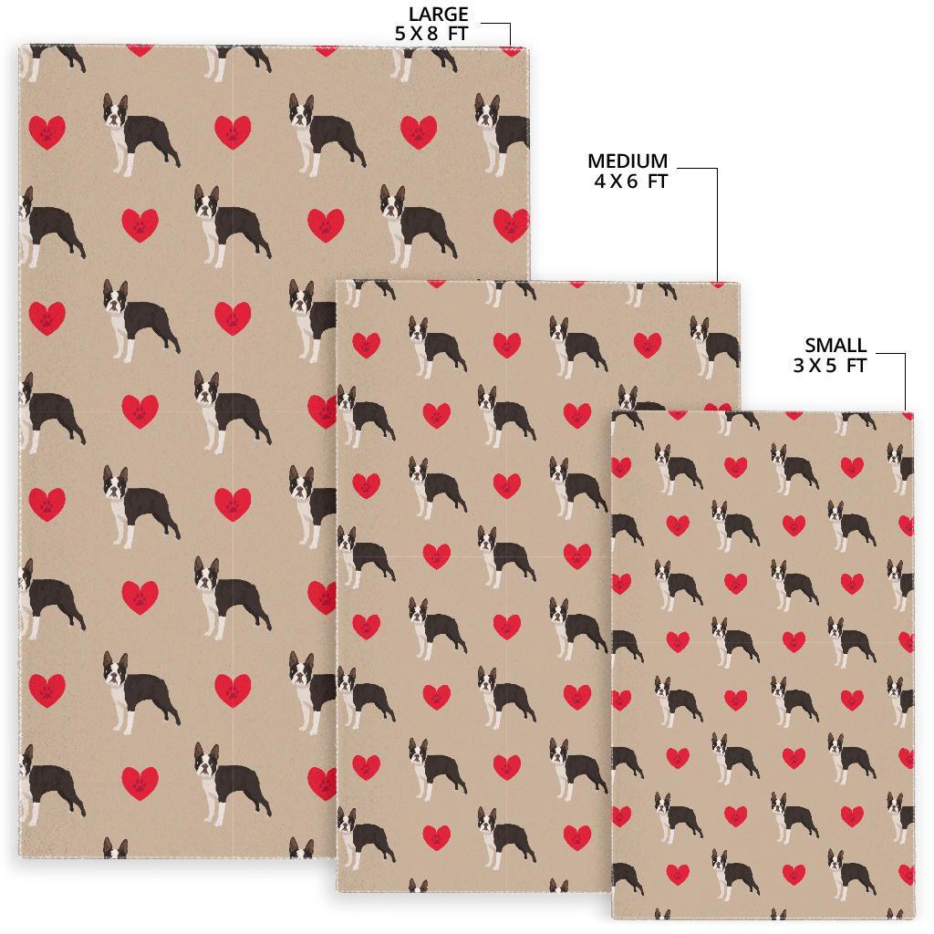 Boston Terrier Heart Paw Pattern Print Floor Mat-grizzshop