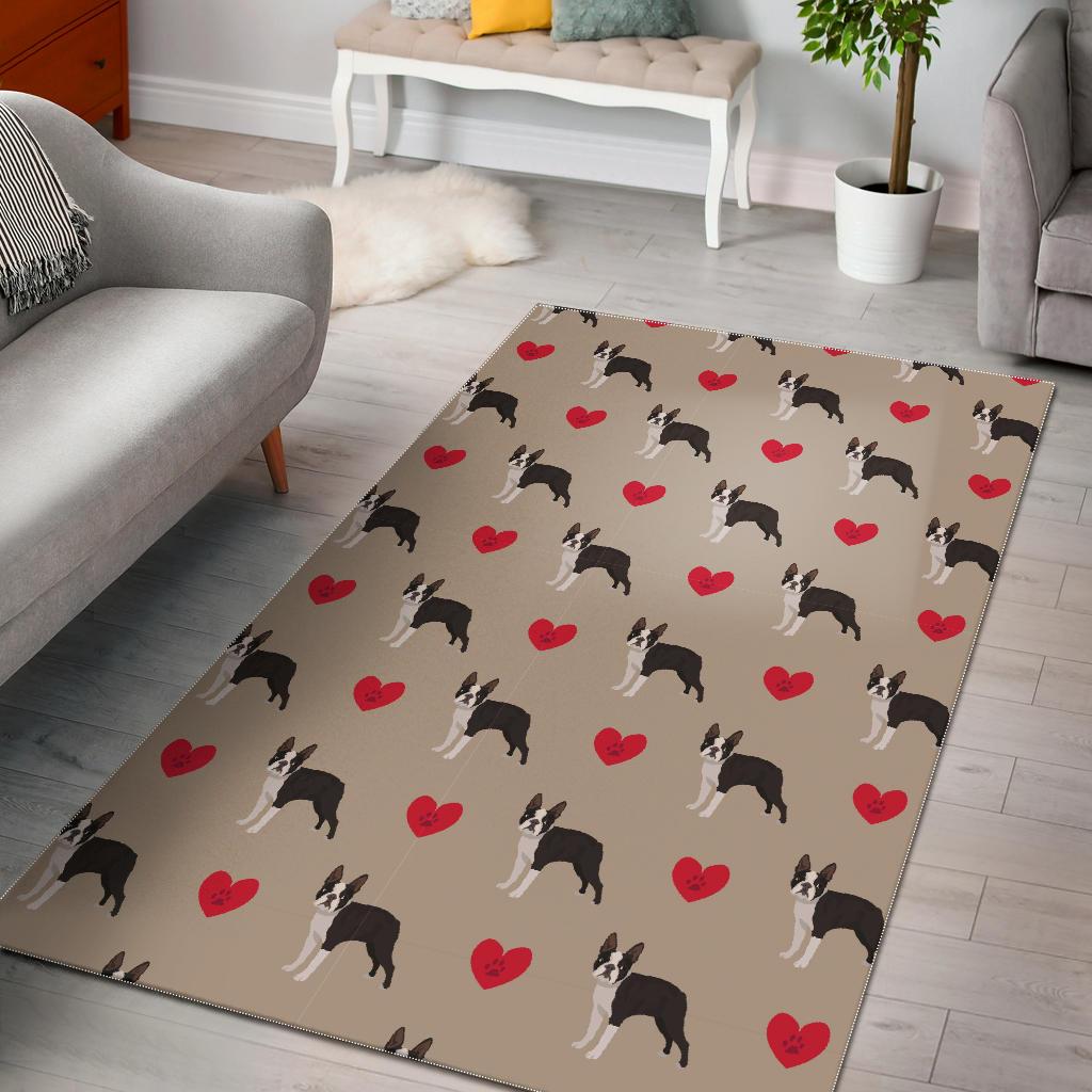 Boston Terrier Heart Paw Pattern Print Floor Mat-grizzshop