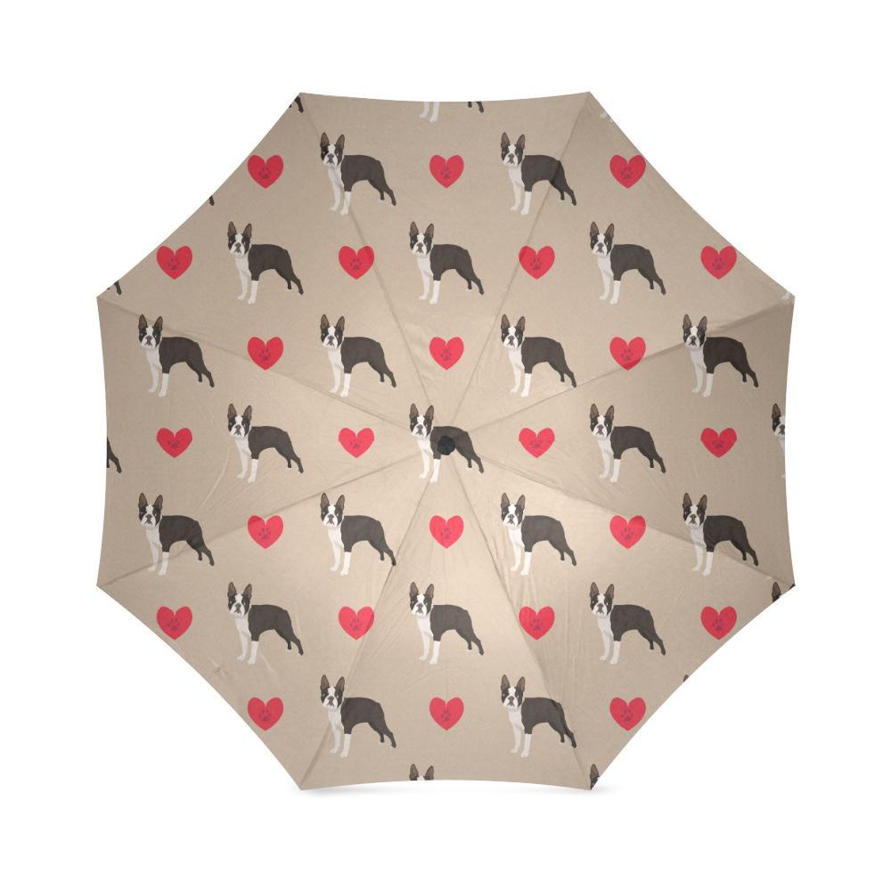 Boston Terrier Heart Paw Pattern Print Foldable Umbrella-grizzshop