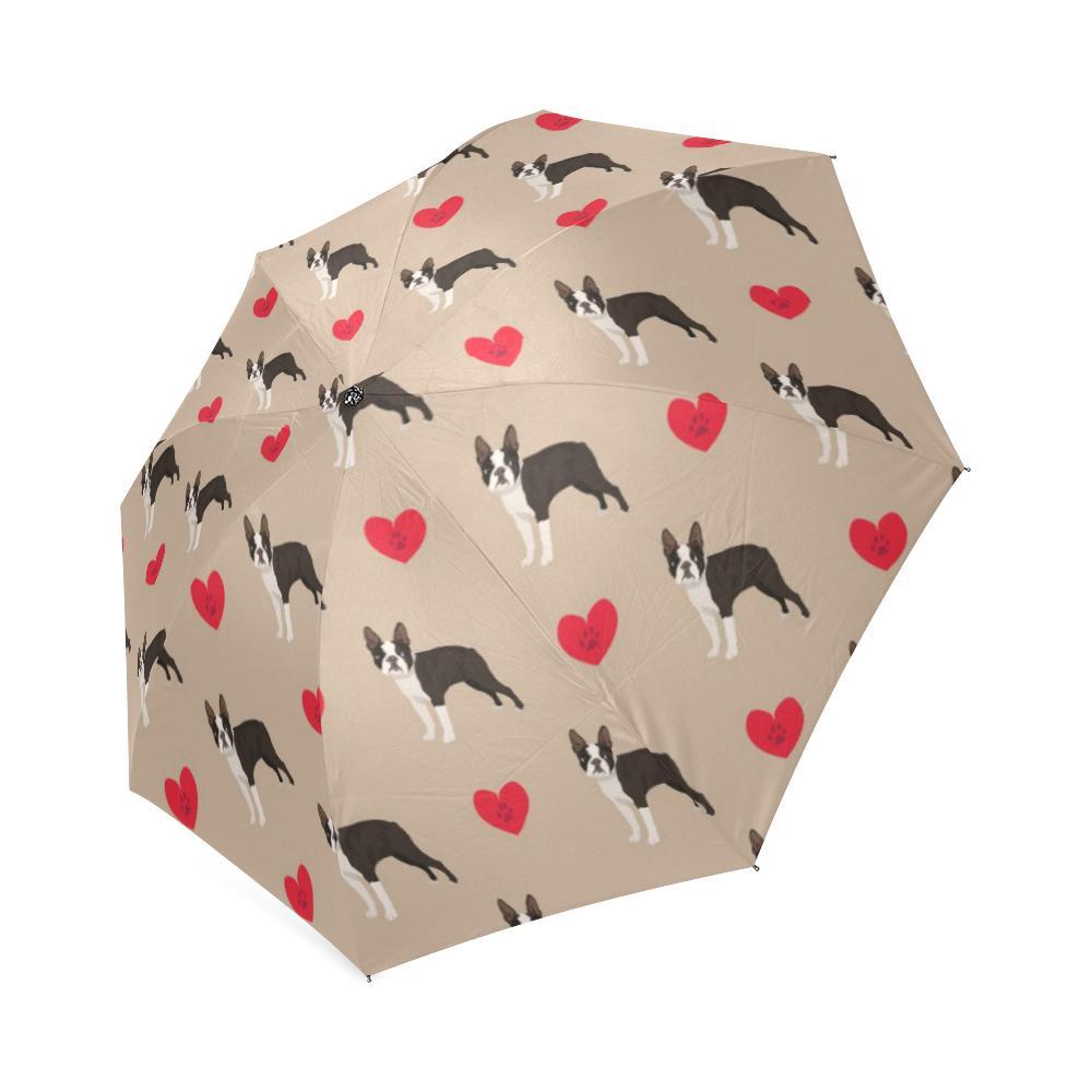 Boston Terrier Heart Paw Pattern Print Foldable Umbrella-grizzshop