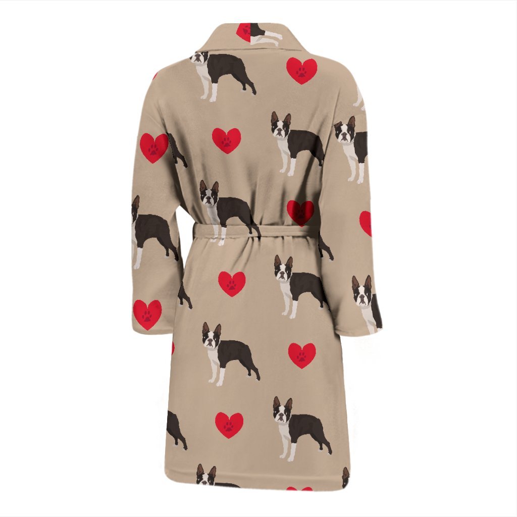 Boston Terrier Heart Paw Pattern Print Men Long Robe-grizzshop