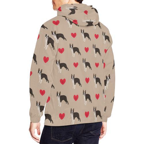 Boston Terrier Heart Paw Pattern Print Men Pullover Hoodie-grizzshop