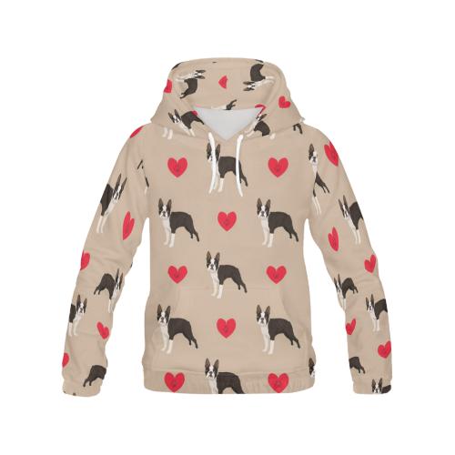 Boston Terrier Heart Paw Pattern Print Men Pullover Hoodie-grizzshop