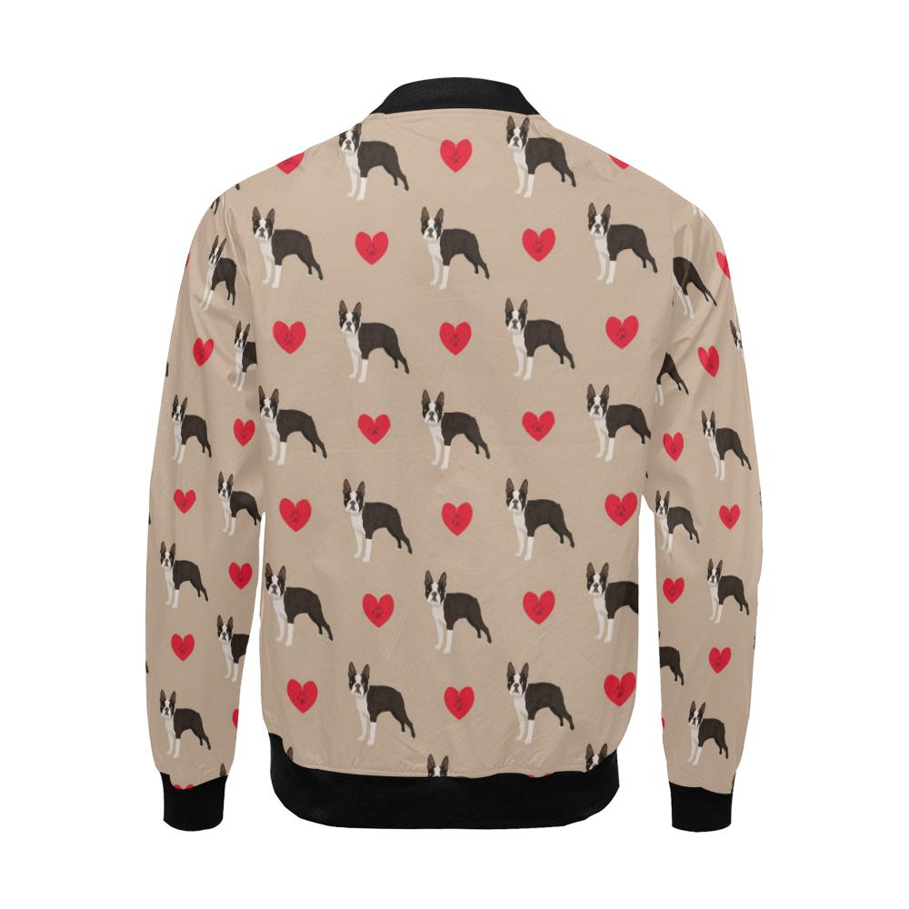 Boston Terrier Heart Paw Pattern Print Men's Bomber Jacket-grizzshop