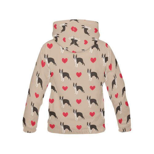 Boston Terrier Heart Paw Pattern Print Women Pullover Hoodie-grizzshop