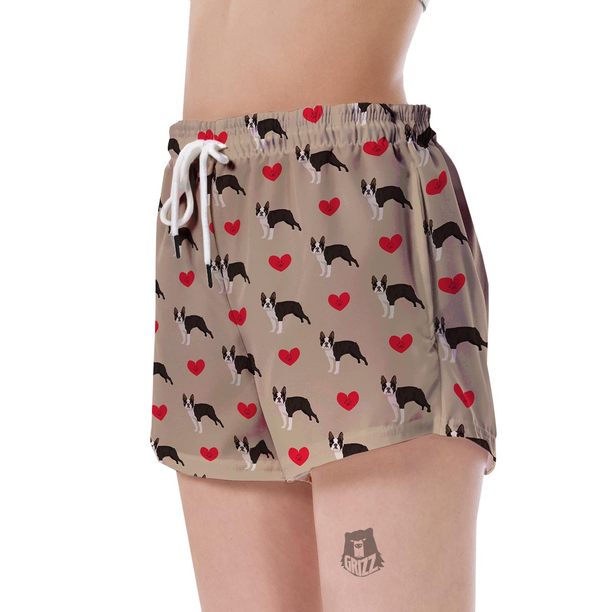 Boston Terrier Heart Paw Pattern Print Women's Shorts-grizzshop