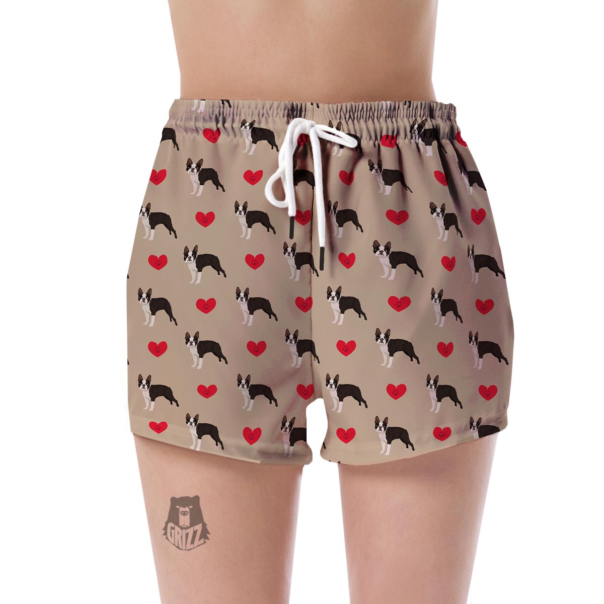 Boston Terrier Heart Paw Pattern Print Women's Shorts-grizzshop