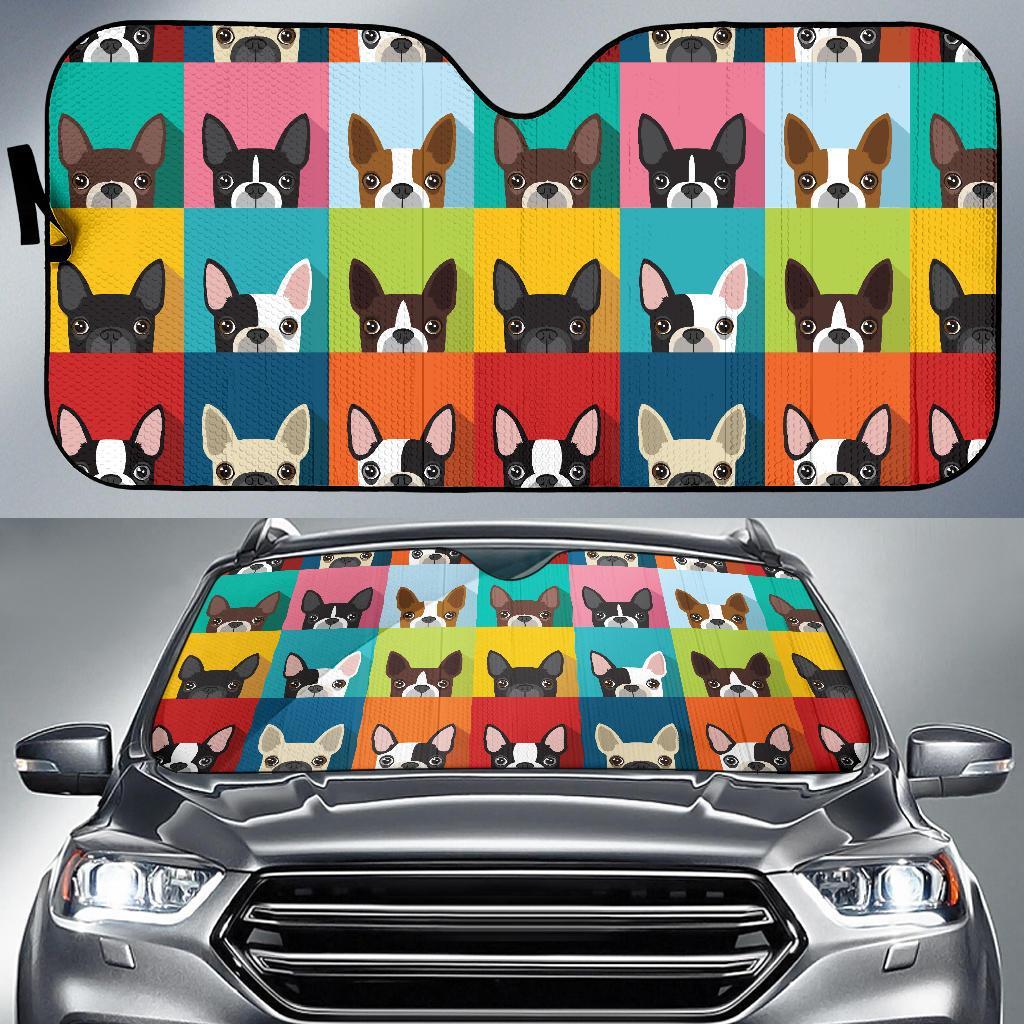 Boston Terrier Pattern Print Car Sun Shade-grizzshop