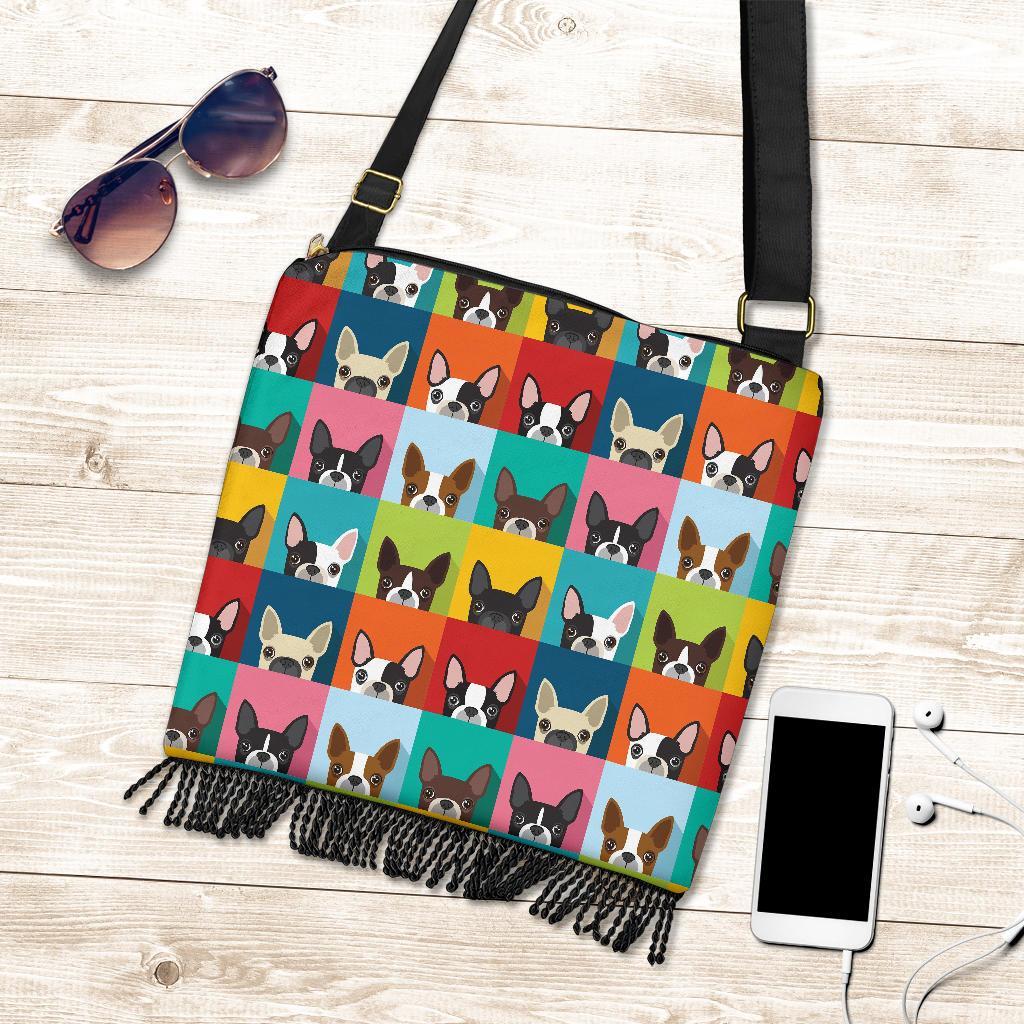 Boston Terrier Pattern Print Crossbody Bags-grizzshop