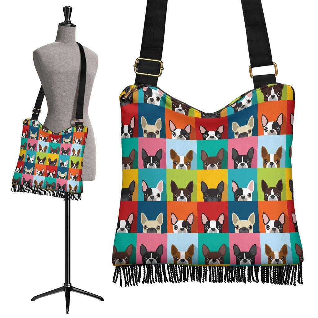 Boston Terrier Pattern Print Crossbody Bags-grizzshop