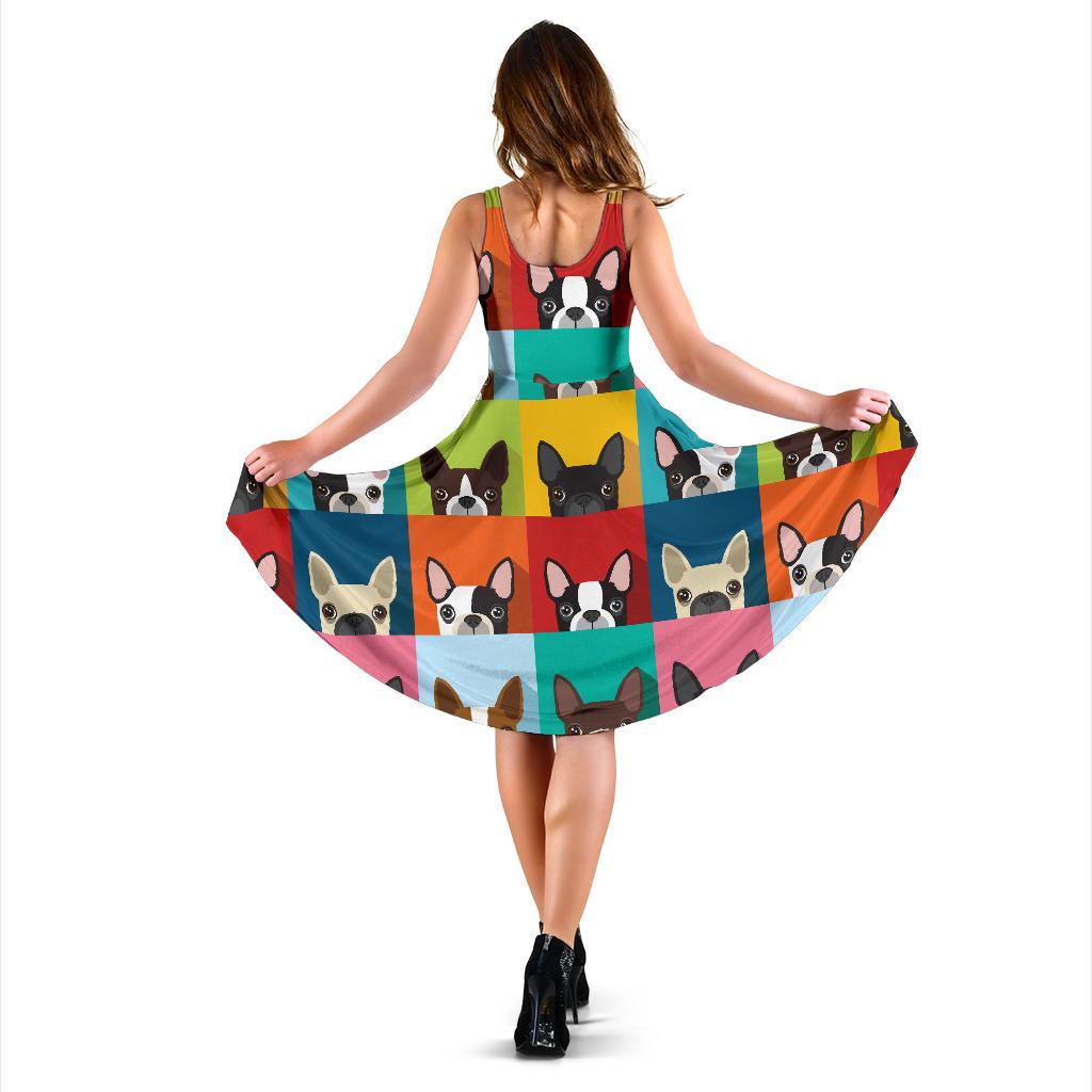 Boston Terrier Pattern Print Dress-grizzshop