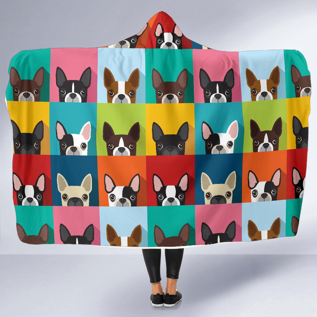 Boston Terrier Pattern Print Hooded Blanket-grizzshop