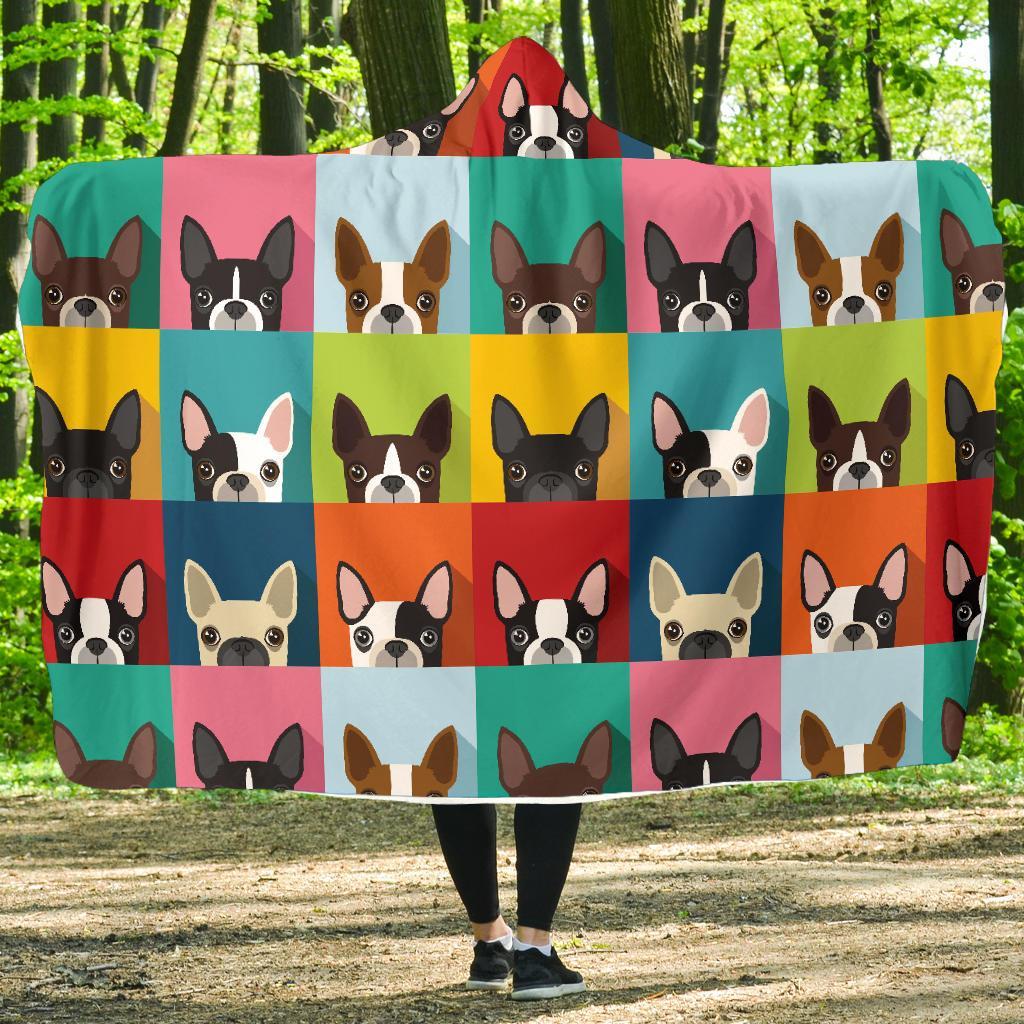 Boston Terrier Pattern Print Hooded Blanket-grizzshop