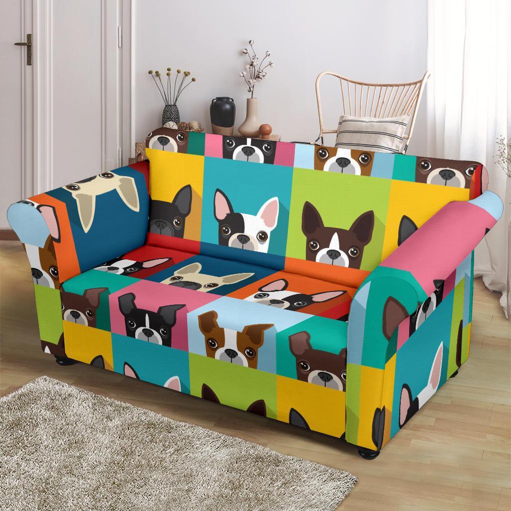 Boston Terrier Pattern Print Loveseat Cover-grizzshop