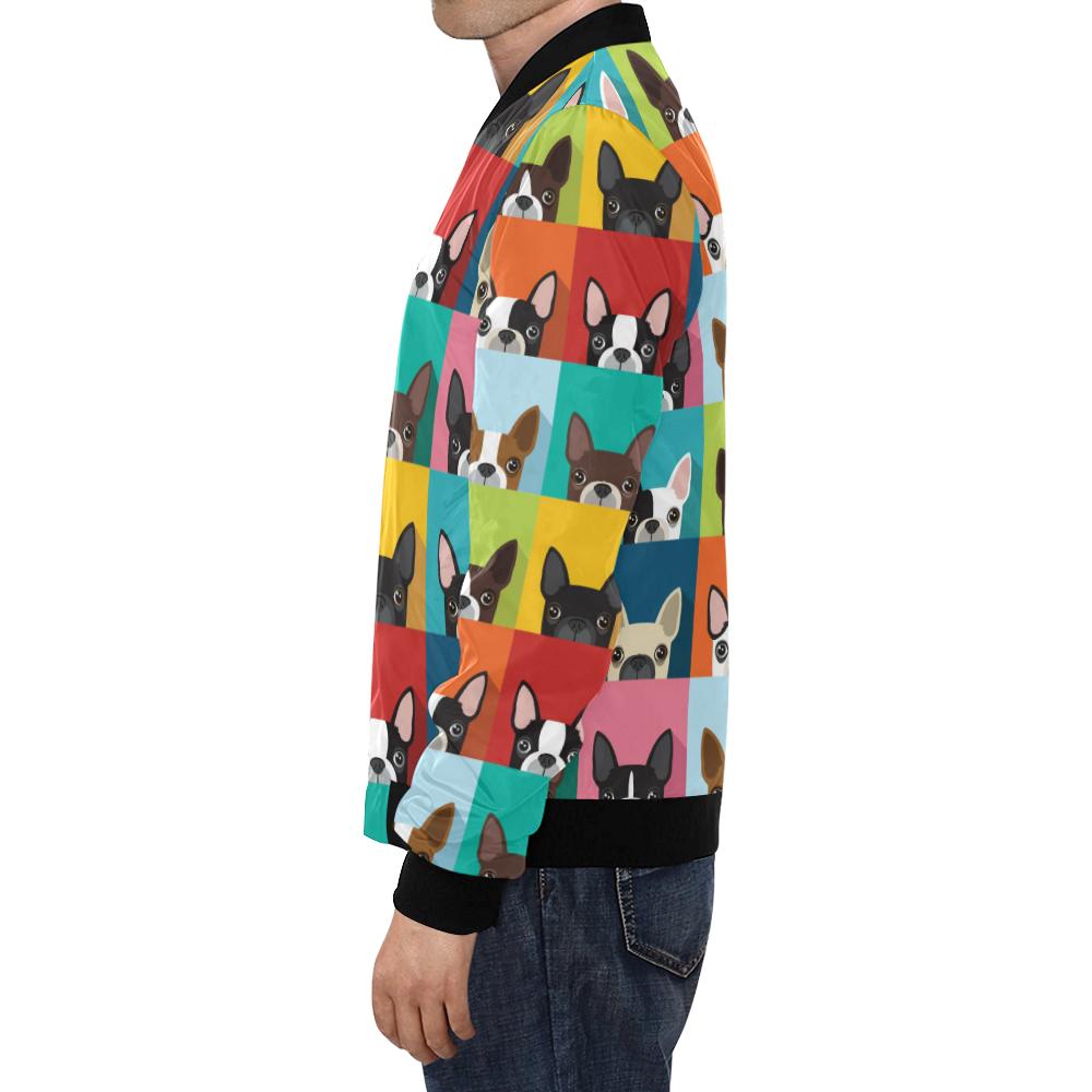 Boston Terrier Pattern Print Men's Bomber Jacket-grizzshop