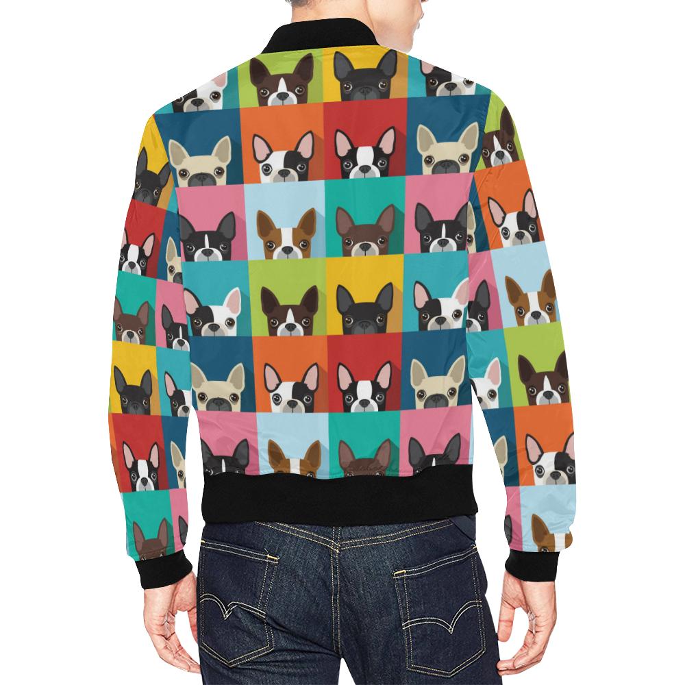 Boston Terrier Pattern Print Men's Bomber Jacket-grizzshop