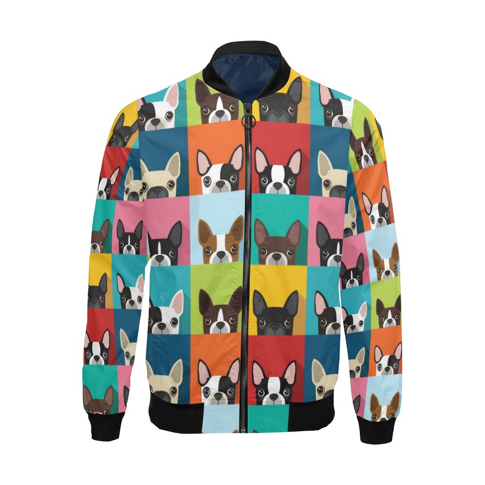 Boston Terrier Pattern Print Men's Bomber Jacket-grizzshop