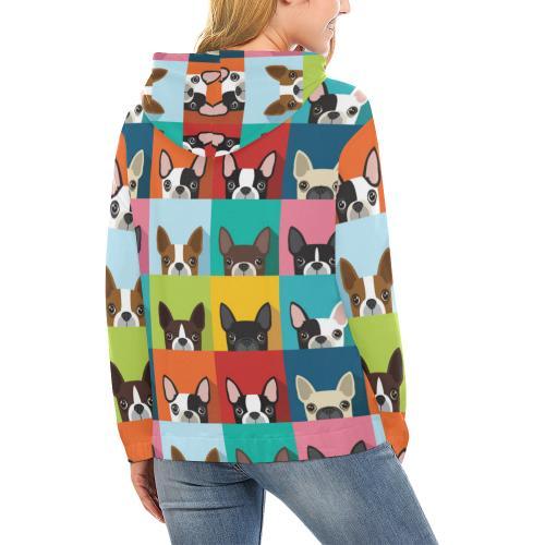 Boston Terrier Pattern Print Women Pullover Hoodie-grizzshop