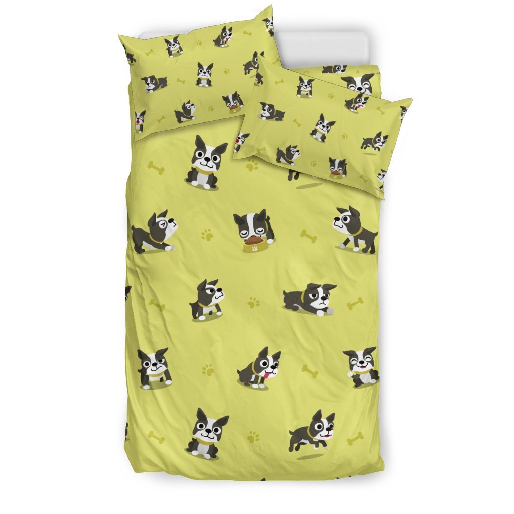 Boston Terrier Paw Pattern Print Duvet Cover Bedding Set-grizzshop